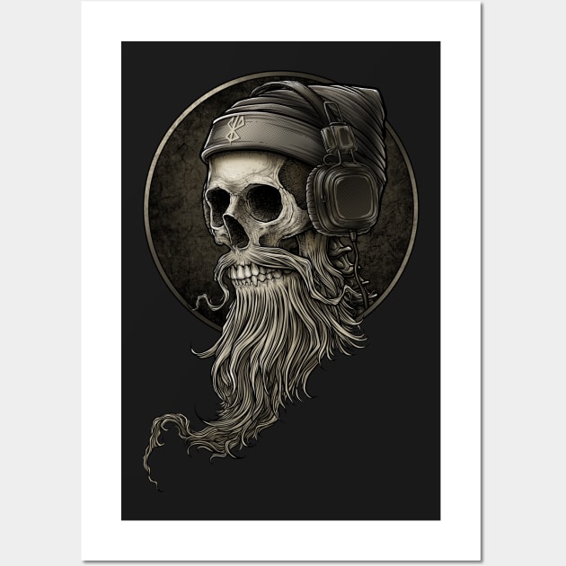 Viking Vintage Skull Beard with Headphone Wall Art by Winya